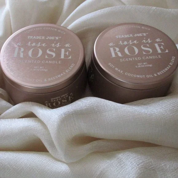 Set of 2 Trader Joe's Rose Scented Candle New in Rose Gold Tin Limited Edition - Picture 2 of 5